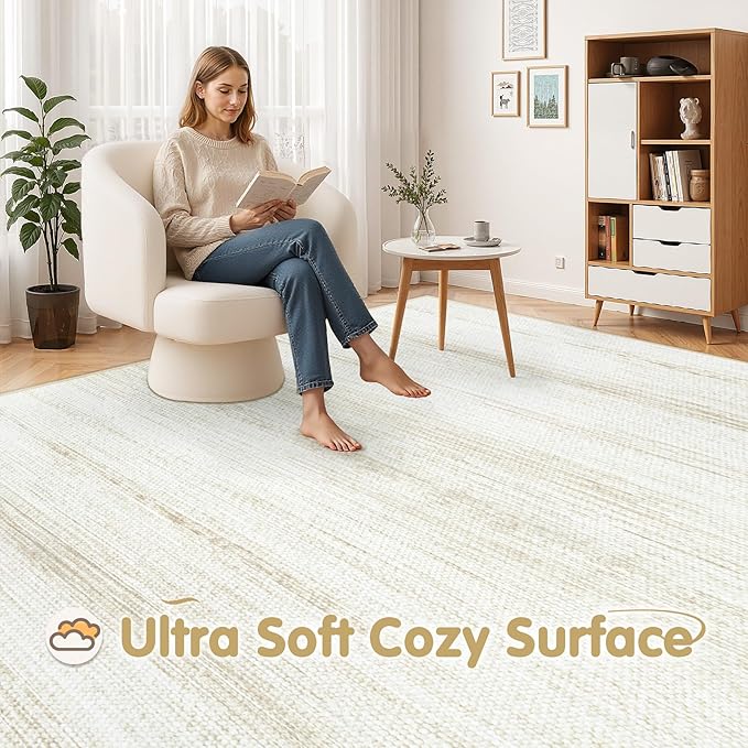 Washable Rug 6x9 Area Rugs: Modern Geometric Rugs for Living Room Non Slip Soft Low Pile Moroccan Indoor Carpet for Bedroom Nursery Dining Room Home Office (Ivory, 6'x9')