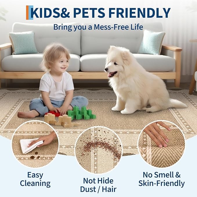 GarveeHome Hallway Runner Rug 2x6 Washable Modern Neutral Area Rug, Non Slip Low Pile Border Kitchen Mats for Floor, Contemporary Stain-Resistant Soft Accent Carpet for Bedroom, Entryway, Linen Color