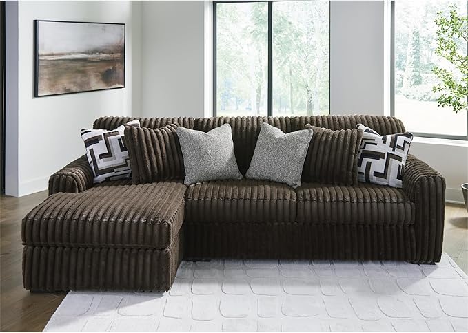 Signature Design by Ashley Midnight-Madness Casual 2-Piece Sectional Sofa with Chaise and Reversible Seat Cushion, Accent Pillows Included, Soft Jumbo Corduroy, 92" W x 41" D x 40" H, Dark Brown