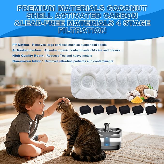 4Pcs Cat Fountain Replacement Filters,4Pack Cat Water Fountain Replacement Filters with 4Pack Pre-Filter Sponges, Pet Fountain Filter Fit for 95oz/2.8L Automatic Pet Fountain Cat Water Fountain