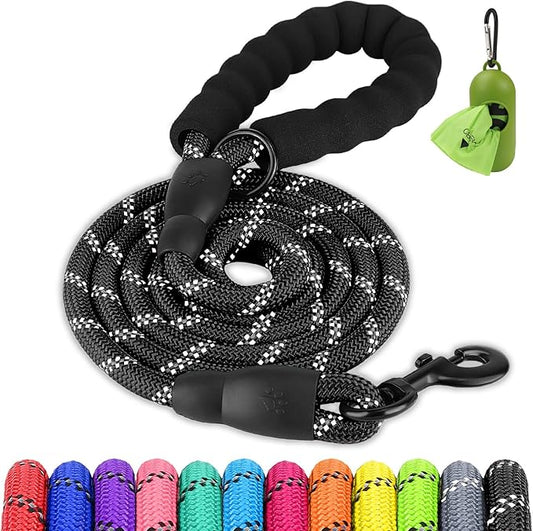 Joytale Dog Leash for Small Dogs, Heavy Duty Nylon Leashes with Comfortable Padded Handle and Highly Reflective Threads, Ideal for Walking and Training, Black, 6'횞3/8''