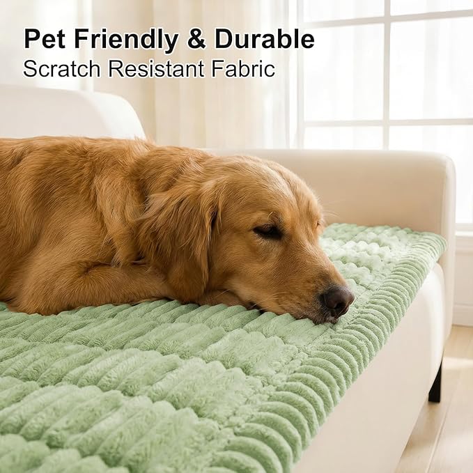 Smiry Couch Cover for Dogs Washable, Non Slip Fuzzy Pet Couch Covers for 3 Cushion Sofa Pet Friendly, Thick Soft Sofa Slipcovers Cushion Protector (Green, 27.6" x 59")