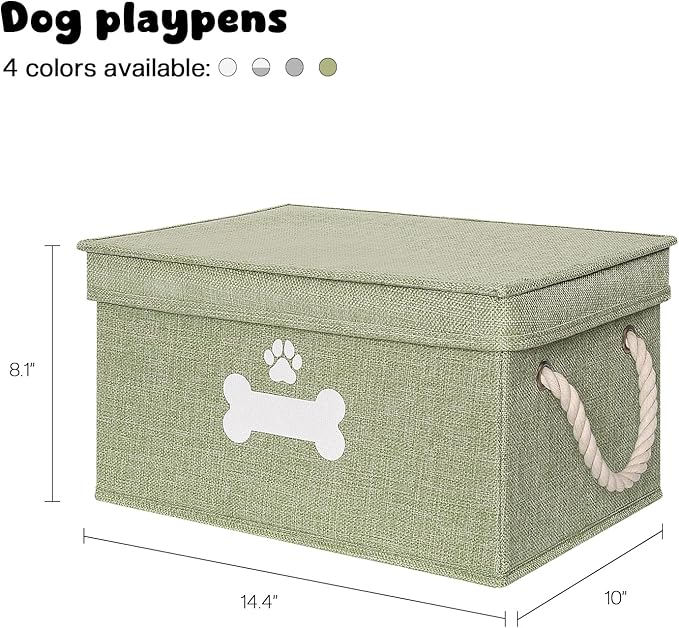 Dog Toy Basket with Lid, Dog Basket for Toys, Dogs Toy Box with Cotton Rope Handles, Collapsible Storage Bins for Pet Toys, Dogs Storage Organizer, Green