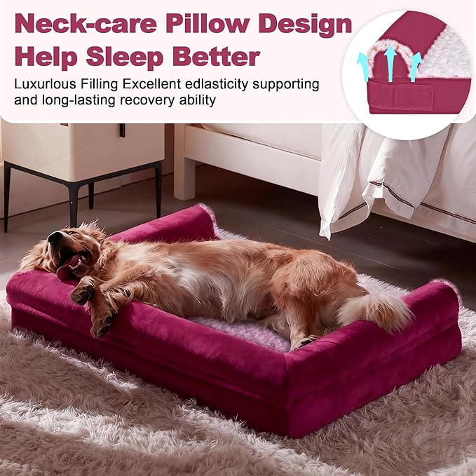 Jumbo Human Dog Bed Orthopedic Memory Foam for Large Giant Dogs up to 150 lbs - Waterproof Washable(Rose Pink)