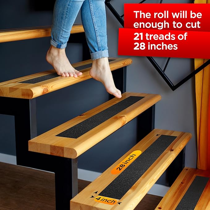 Grip Tape - Heavy Duty Anti Slip Tape for Stairs Outdoor/Indoor Waterproof 4Inch x 50Ft Safety Non Skid Roll for Stair Steps Ramp Traction Tread Staircases Grips Adhesive Non Slip Strips Walk Black