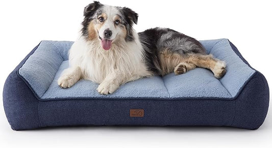 Bedsure SupportMax XL Orthopedic Dog Beds Large Sized Dog - Extra Thick Supportive Dogs Couch with Waterproof Washable Cover, Extra Large Comfort Pet Sofa with Soft Sherpa & Nonskid Bottom, Blue, 42"