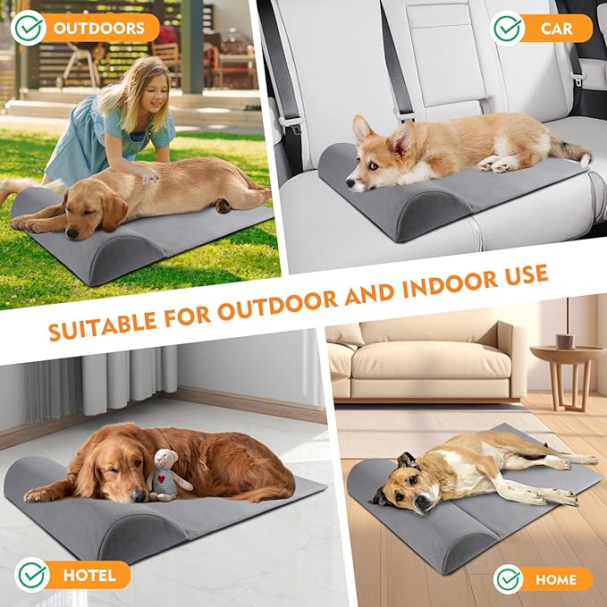 Dog Bolster Pillow for Large Dog, Benefit for Cervical Vertebra and Neck, Headrest with High Resilience Foam, Easy to Carry, Machine Washable Cover竊낰asy to Clean, Light Grey(Large)