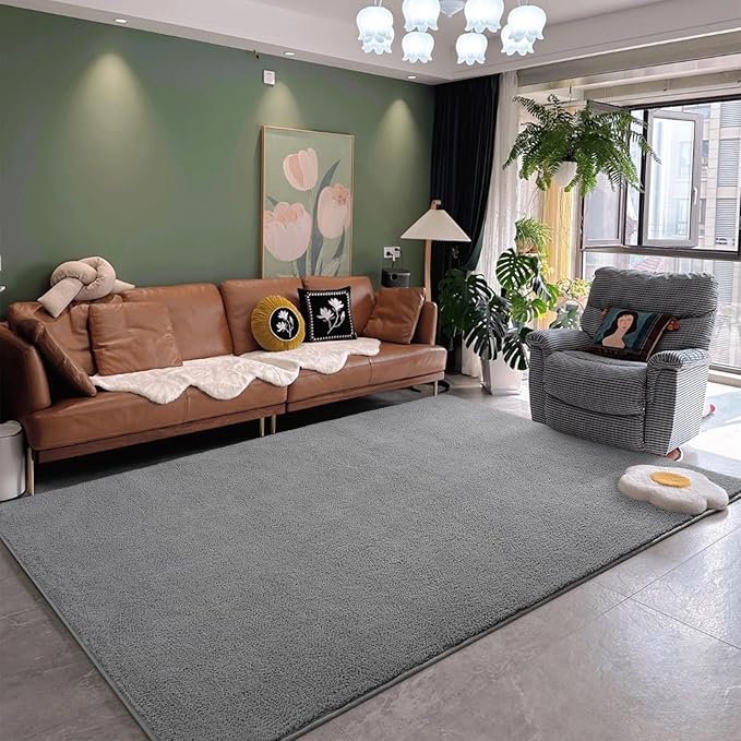 DweIke 5x7 Grey Area Rugs for Bedroom, Super Soft Living Room Rug, Thickened Memory-Foam Throw Carpet, Non-Slip and Washable Carpets for Kids Boys Girls Room Dorm Nursery Home Decor