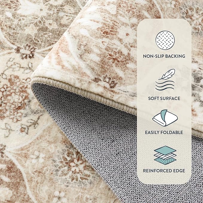 Lahome Moroccan Trellis Hallway Runner Rug, 2x6 Kitchen Runner Rugs Non Skid Washable, Vintage Laundry Room Rug Ultra-Thin Long Carpet for Bathroom Bedroom Entryway, Khaki