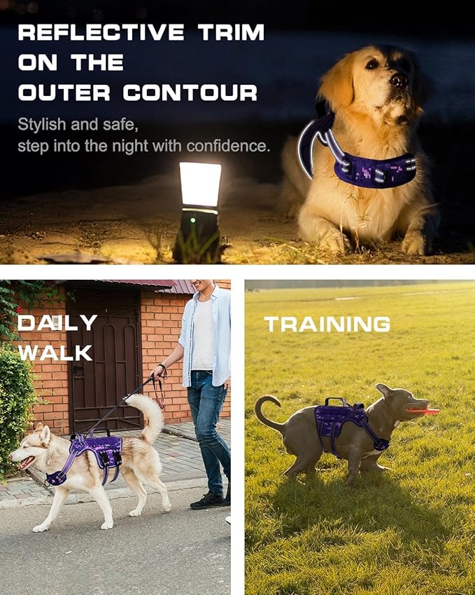 Tactical Dog Harness Medium Sized, Heavy Duty No Pull Dog Harness with Handle, Easy On and Off Service Dog Vest with Molle System, Reflective Pet Vest for Walking Hiking Training