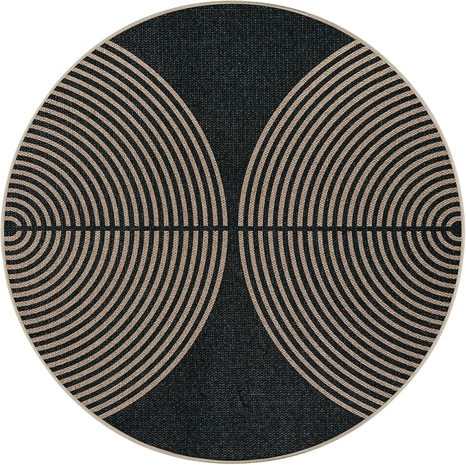 Lahome Modern Rainbow Round Rug 4ft, Circular Indoor Outdoor Kitchen Rug Washable Farmhouse Carpet, Contemporary Non Slip Round Door Mat for Bedroom Front Porch