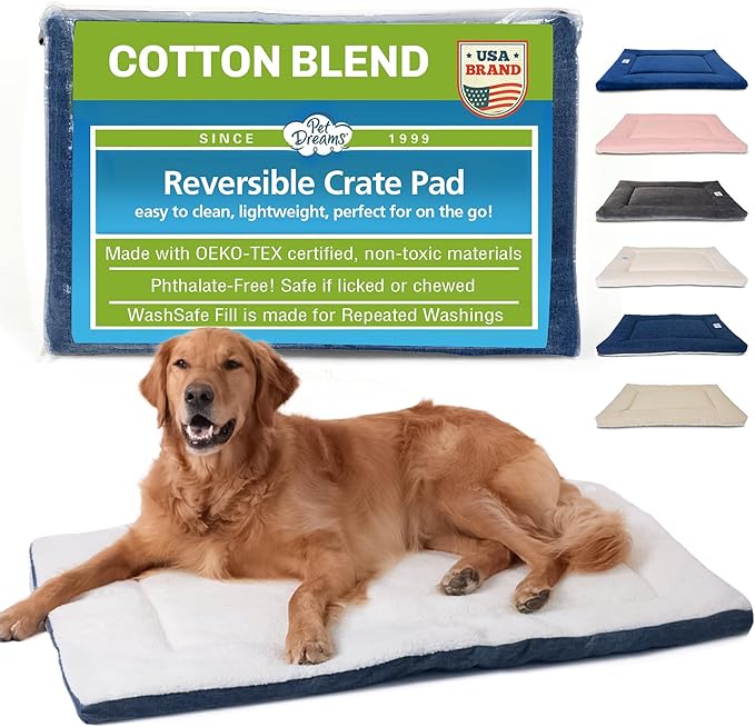 Pet Dreams Dog Crate Pad - Washable Kennel Mat, Crate Pads for Dog Cages, Non-Toxic, Flat Indoor Cat Bed, Fits iCrate 18, 24, 30, 36, 42, 48 Inches (Denim, X Large, 42")
