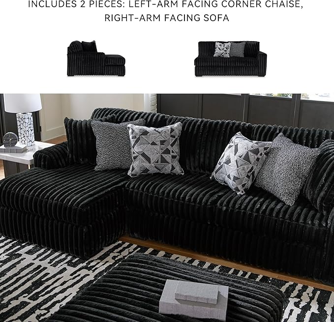 Signature Design by Ashley Midnight-Madness 2-Piece Sectional Sofa with Chaise, Faux Wood Finish Accent Legs, Fabric Upholstery, 120" W x 65" D x 40" H, Black