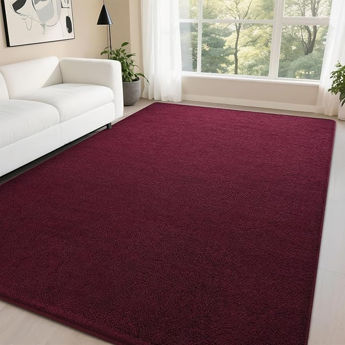 DweIke 4x6 Burgundy Red Area Rugs for Bedroom, Super Soft Living Room Rug, Thickened Memory-Foam Throw Carpet, Non-Slip and Washable Carpets for Kids Boys Girls Room Dorm Nursery Home Decor