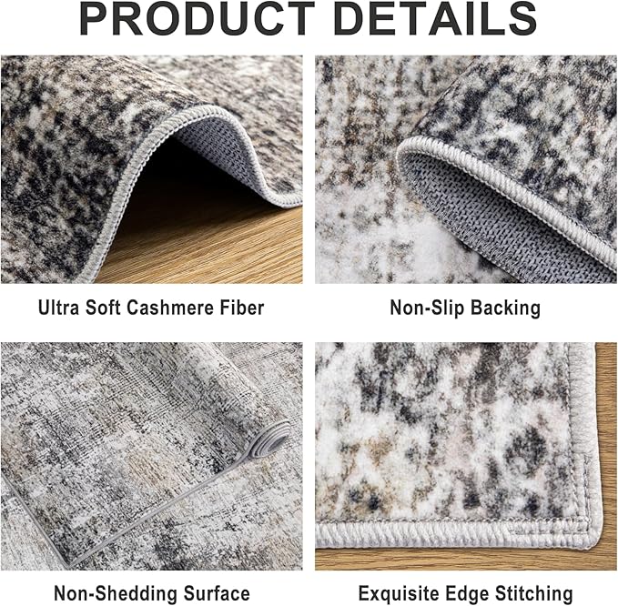 Area Rugs 10x12 Living Room - Washable Rug Modern Abstract Soft Large Neutral Non-Slip Carpet Indoor Floor Thin Carpets for Bedroom Dining Room Farmhouse Nursery Home Office Brown Black Grey