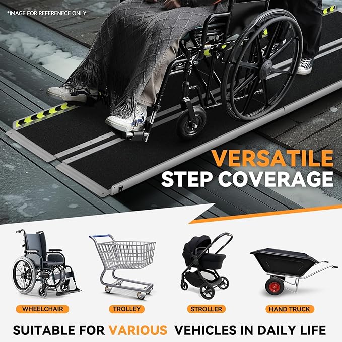 Auto Dynasty Wheelchair Ramp 8FT, Portable Folding Aluminum Wheel Chair Threshold Ramps for Home Steps Doorways, 800Lbs Capacity, 29Inch Width, Metallic/Black