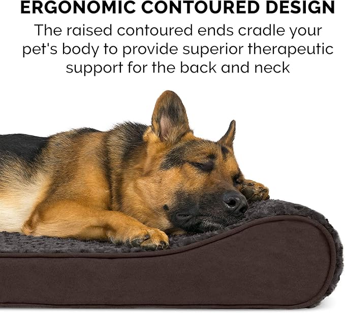 Furhaven Orthopedic Dog Bed for Extra Large Dogs w/ Removable Washable Cover, For Dogs Up to 180 lbs - Ultra Plush Faux Fur & Suede Luxe Lounger Contour Mattress - Chocolate, Giant/XXXL