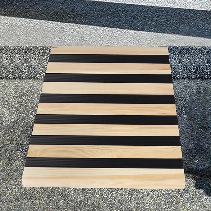 4 Inch Wooden Threshold Ramp for Home Steps(17.7" W*4.0" H, 17.7" W is not Wide Enough for wheelchairs, Please get More and Connect Multiple ramps to get a Wider one)