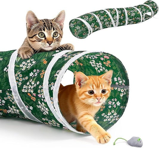 Glittme Cat Tunnel, Cat Tunnels for Indoor Cats, S-Shape Peekaboo Cat Cave with Cat Toys, Foldable Cat Tubes and Tunnels for Cats, Rabbit, Puppy, Guinea Pig