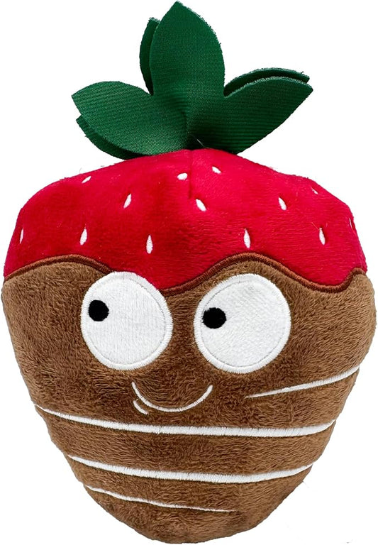 Huxley & Kent Funny Dog Toy w/Squeaker – Valentine's Day Power Plush Squeaky Dog Toys for Small, Medium & Large Dogs – Soft Stuffed Animal for Indoor Play & Fetch - Chocolate Strawberry, Small