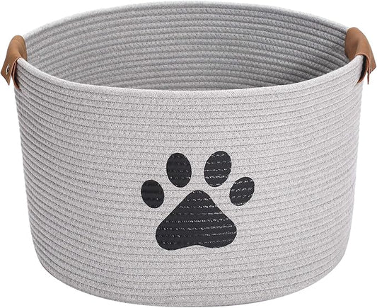 Geyecete Round Dog dog toy basket storage weave Rope Storage Basket Pet/Doy Toy Box Dog Storage Basket-Gray