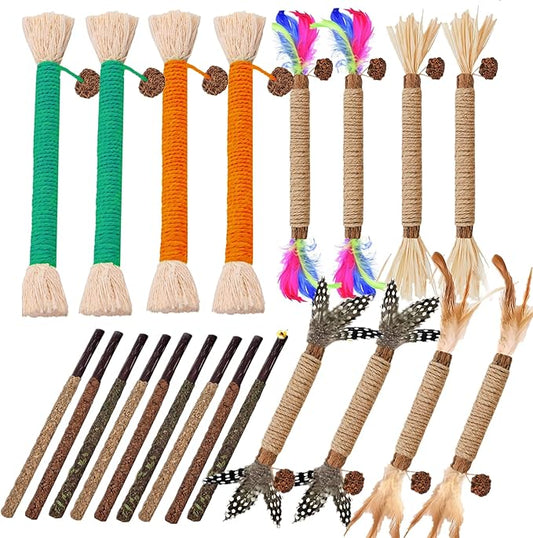 Cat Toys 21Pack Silvervine Chew Stick Kitten Treat Catnip Toy Kitty Natural Stuff Catnip Matatabi for Cleaning Teeth Indoor Dental Snack Interactive