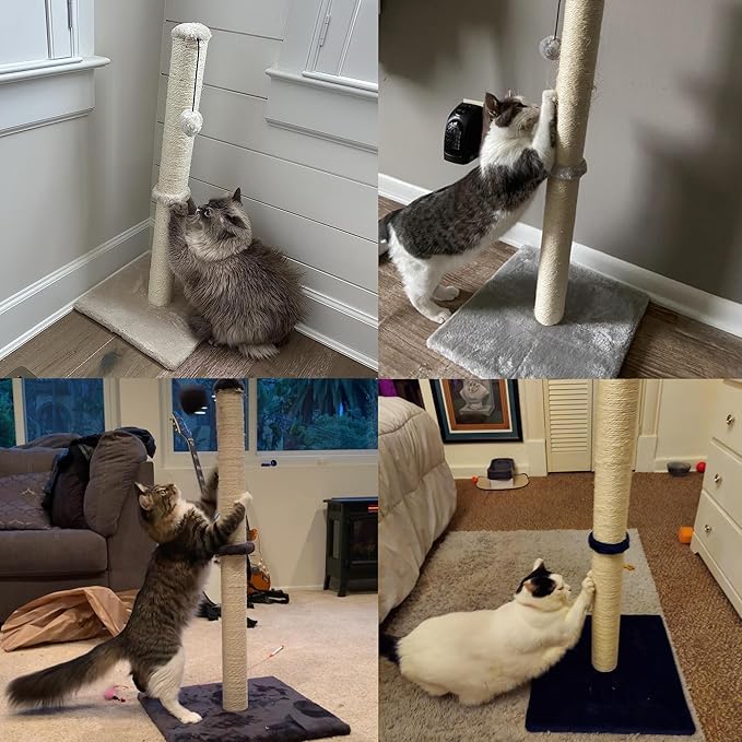 Dimaka 34" Height Tall Cat Scratching Post, Claw Scratcher with Sisal Rope and Covered with Soft Smooth Plush, Vertical Scratch [Full Strectch] for All Cats (Dark Brown, 34 inches for Large Cats)
