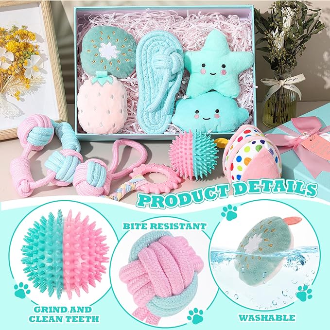 11 Pcs Dog Birthday Toy Gift for Dog Birthday Cake Puppy Girl Boy Squeak Toys Interactive Puppy Gift with Box for Small Medium Size(Stylish,Mixed Color)