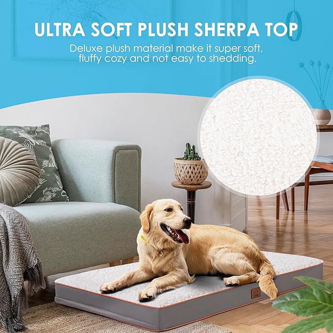 Sunheir Washable Large Dog Bed Covers Soft Plush Replacement, Waterproof Dog Bed Liner, Pet Bed Cover with Zipper 36x27x3 Inches, Light Grey, Cover Only