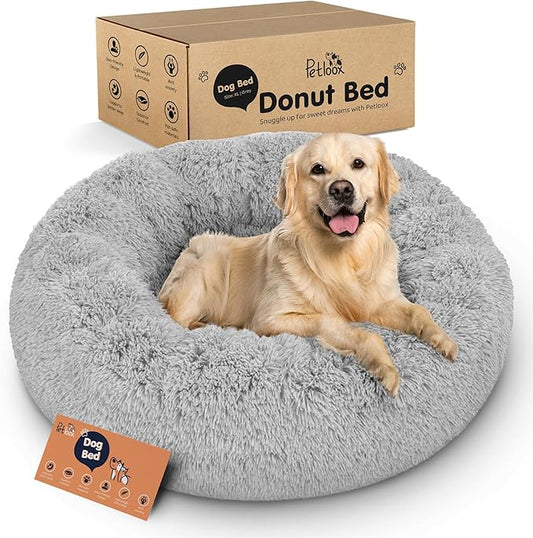 Donut Dog Bed - Premium Comfort for Anxiety Relief - Fluffy & Calming Design with Ultra-Plush Support | Cozy Round Dog Bed with Super Soft Circle Style (Grey, X-Large)