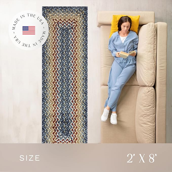 Maples Rugs Marion Bohemian Braided-Style Print Runner Rug ??Made in USA ??Washable, Non-Slip Indoor Runner for Hallway, Kitchen, and Laundry Room, 2' x 8', Multi-Color