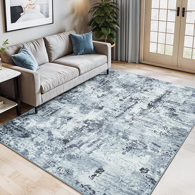 Washable Area Rug 6x9, Large Living Room Rug Non Slip Stain Resistant Rugs for Bedroom, Abstract Non Shedding Aesthetic Floor Carpet for Office Under Table