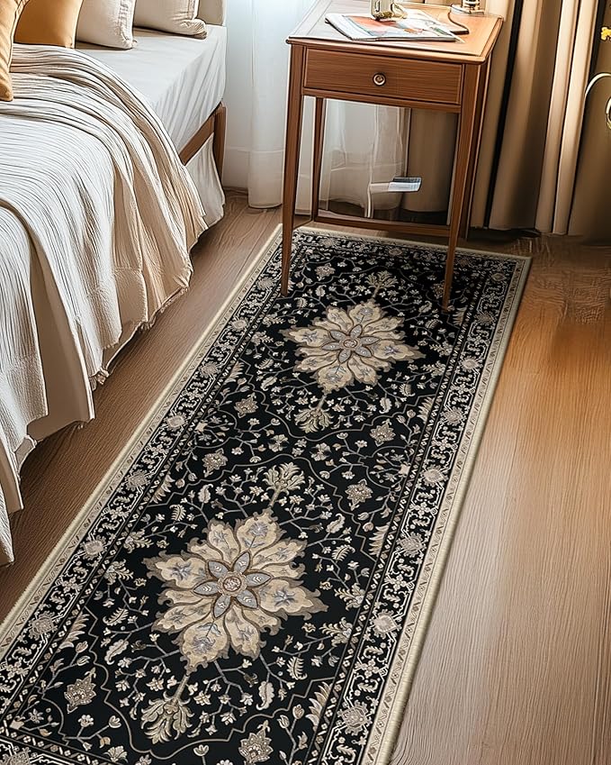 Area Rugs 2'x6' Runner Rug Non Slip Washable for Kitchen Hallway Bedroom Beside Laundry Room Bathroom Rug, Floor Carpet, Black Brown Neutral Dark Tan