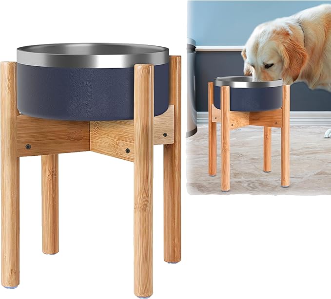Dog Bowl Stand for Large Dogs - Elevate, Raise Bowl to 12-inch High - Adjustable, Fits Any Pet Food/Water Feeders, and Fountains - Durable Bamboo