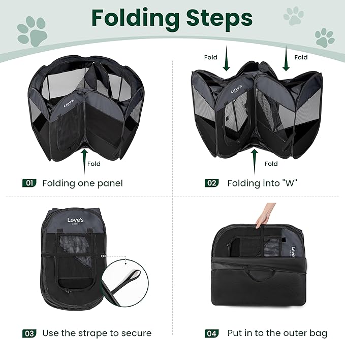 Love's cabin Pet Puppy Dog Playpen, Medium Dog Tent Crates Cage Indoor/Outdoor, Portable Playpen for Cat, Foldable Pop Up Dog Kennel Playpen with Carring Case, Removable Zipper Top, Dark Grey