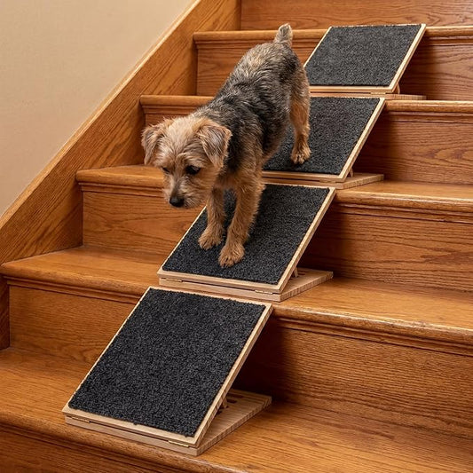 2 Packs Adjustable Slope Foldable Wooden Dog Ramp for Stairs, Anti-Slip Bump Dog Ramp for Stairs, No Installation Required, Small or Medium Cats, Step for Injured Pets (11.81 Inches/ 30 cm)