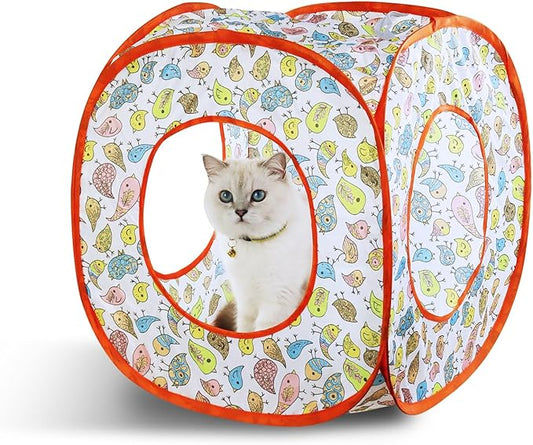 Andiker Cat Tent, 3 Holes Safe and Strong Cute Cats Tunnel Collapsible Easy to Carry Cat House for Indoor Cats Kittens Hiding Playing Training Sleeping (Square Bird)