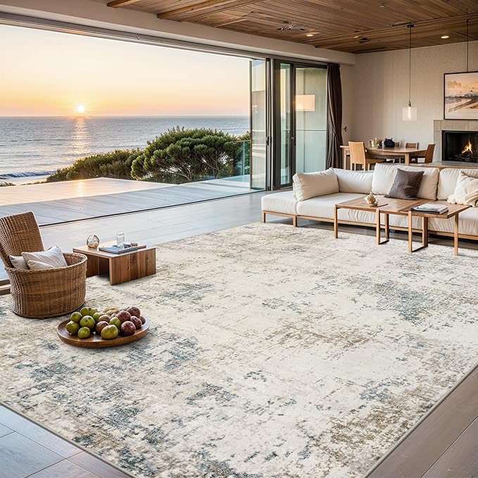8x10 Area Rugs for Living Room - Washable Rug Modern Abstract Soft Large Neutral Non-Slip Carpet Indoor Floor Stain Resistant Thin Carpets for Bedroom Dining Room Farmhouse Nursery Home Office Multi
