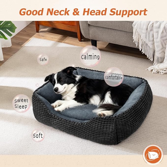 MIXJOY Large Dog Bed for Large Medium Small Dogs, Rectangle Washable Orthopedic Dog Bed, Soft Calming Sleeping Puppy Bed Durable Pet Cuddler with Anti-Slip Bottom L(30"x24"x9")