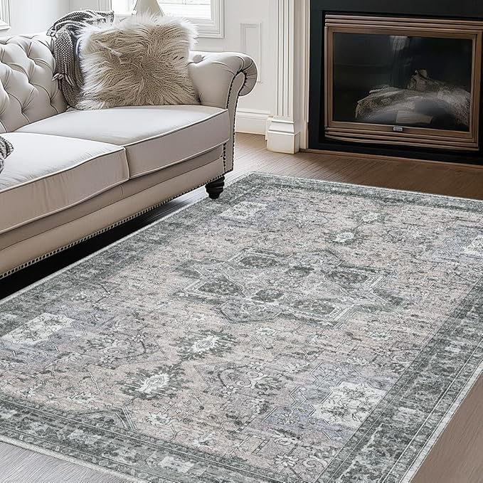Muddy Mat짰 Blue Bell 2x7 Washable Area Rugs for Living Room, Bedroom & Dining Room ??Modern Soft Low Pile Non Slip Carpet ??Pet Friendly Waterproof Foldable Rugs for Home