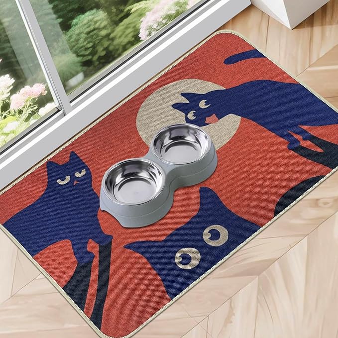SHIYUE Dog Food Mats for Floors, Absorbent Cat Bowl for Food and Water, Non-Slip Accessories Pet Supplies(17"x30",Orange Pet)