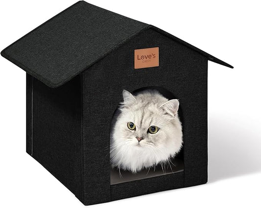 Love's cabin Outdoor Cat House Weatherproof, Insulated Feral Cat House Outdoor for Winter, Waterproof Outside House for/Indoor Cats, Shelter with Removable Soft Cushion,Black