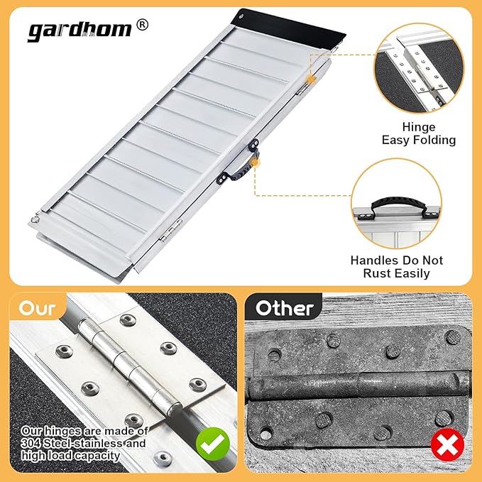 gardhom Portable Wheelchair Ramp 2 Feet, Anti-Slip Aluminum Folding Handicap Ramp Wheel Chair Ramp for Home Steps Entrance Threshold Doorways Stairs Curbs Scooter, 800LBS Capacity