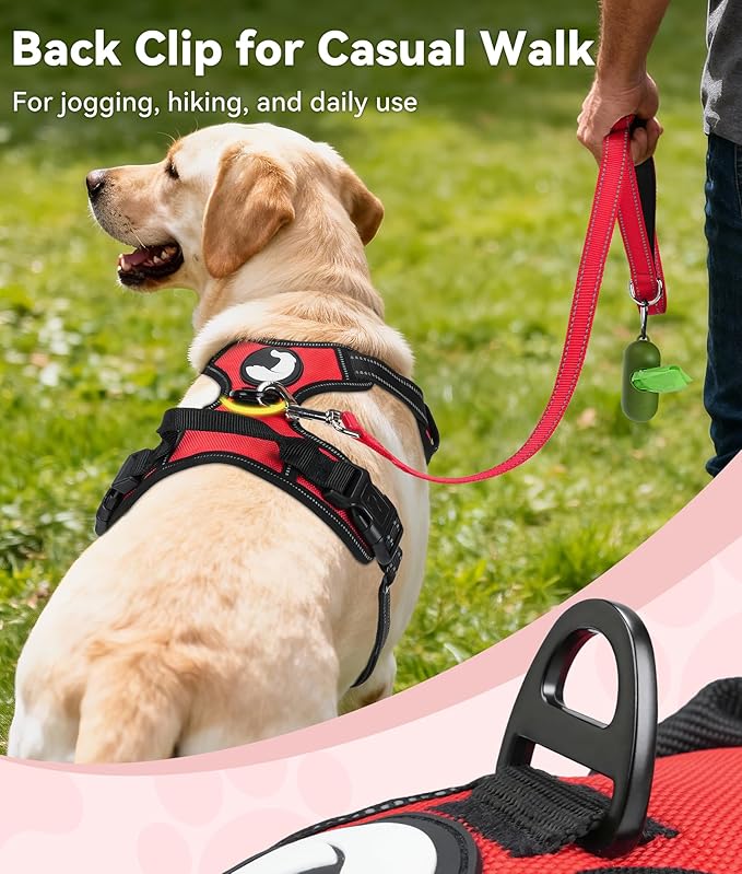 Joytale No Pull Dog Harness Medium Sized Dog, Reflective Pet Vest with Front Clip, Adjustable Soft Padded Harnesses with Easy Control Handle for Training and Walking, Red, M