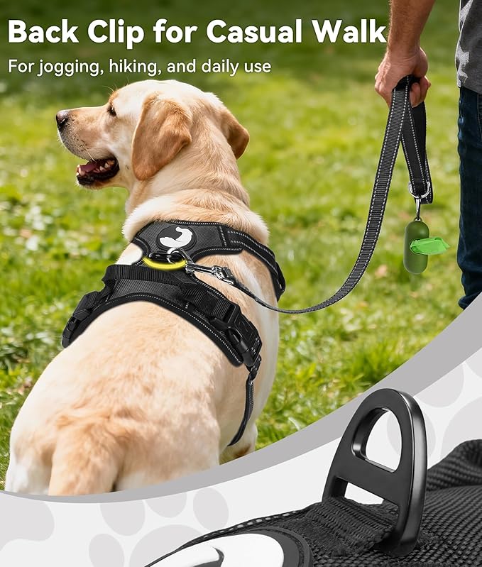 Joytale No Pull Dog Harness for Extra Large Dogs, Reflective Pet Vest with Front Clip, Adjustable Soft Padded Harnesses with Easy Control Handle for Training and Walking, Black, XL