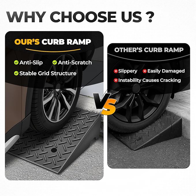 Auto Dynasty Rubber Curb Ramps, 7" Lift Height Curbside Driveway Ramp, 4410 LBS/2T Capacity Sidewalk Curb Ramp for Cars Trucks Bikes Motorcycles Wheelchairs, 2 Pack
