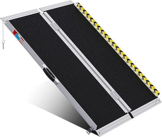 Portable Wheelchair Ramp 4FT, Anti-Slip Aluminum Folding Portable Ramp, Wheelchair Ramps for Home, Weight Capacity Up to 800 LBS, with Transition Plates Above and Below, Loading Dock Plates