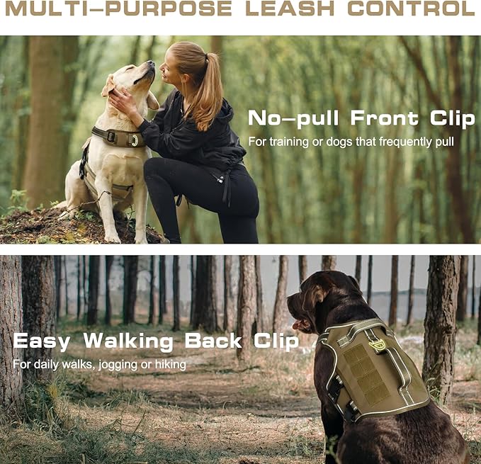 Small Dog Harness, Heavy Duty Tactical No Pull Dog Harness, No Choke, Easy On and Off Pet Vest with Molle System, Adjustable Reflective Dog Vest with Breathable Padded for Walking Hiking Training