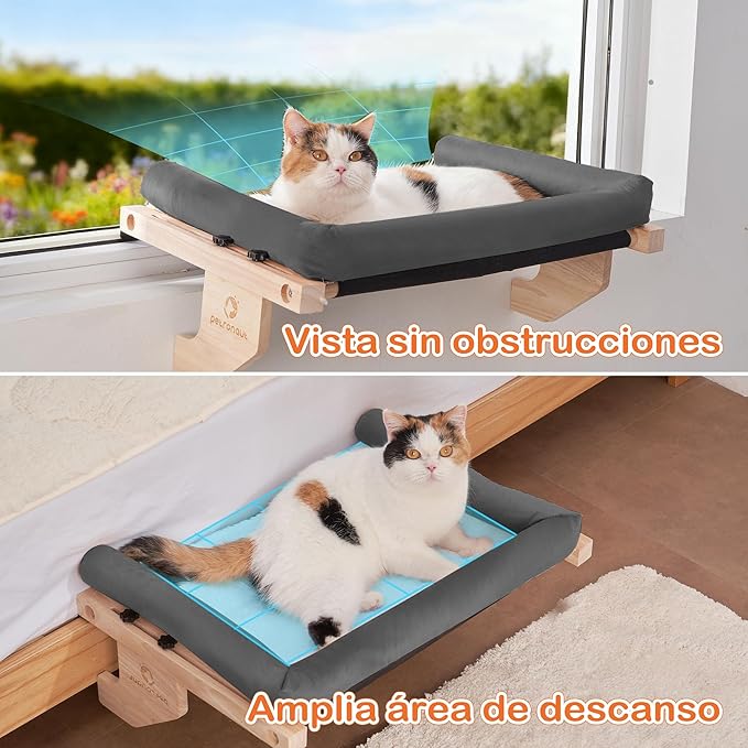 Cat Window Bed, Sturdy Window Mounted Cat Window Hammock, Solid Wooden Window Perch for Indoor Cats