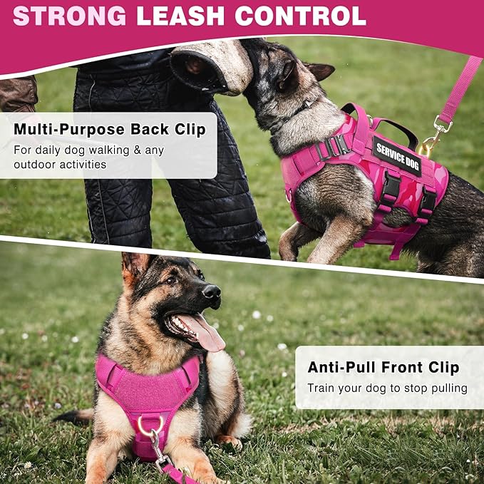 WINSEE Service Dog Vest Harness for Medium Dog, Tactical Working MOLLE Vest with 10 Pet Patches, No Pull Heavy Duty Harness for Training Walking